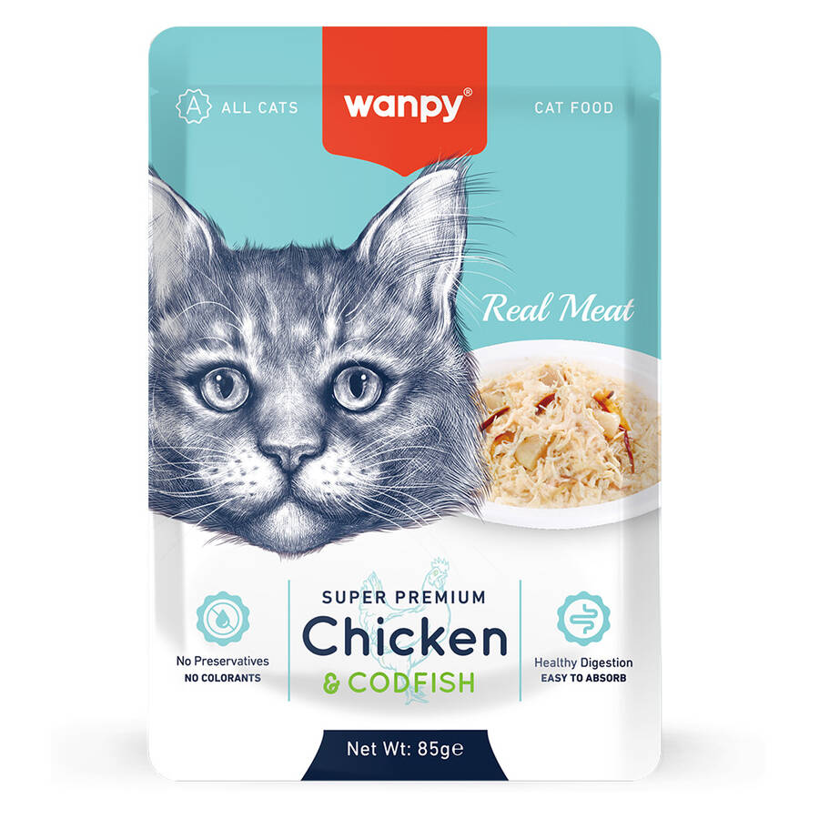 WANPY 85 GR POUCH TAVUKLU&MORİNA BALIKLI YAŞ KEDİ MAMASI 12 ADET
