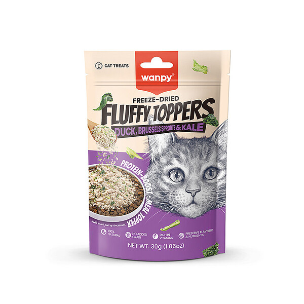 WANPY - WANPY DONDURULARAK KURUTULMUŞ FLUFFY TOPPERS - ÖRDEK & BRÜKSEL VE KARA LAHANA - 30G