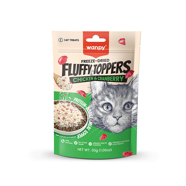 WANPY - WANPY DONDURULARAK KURUTULMUŞ FLUFFY TOPPERS - TAVUK & KIZILCIK - 30G