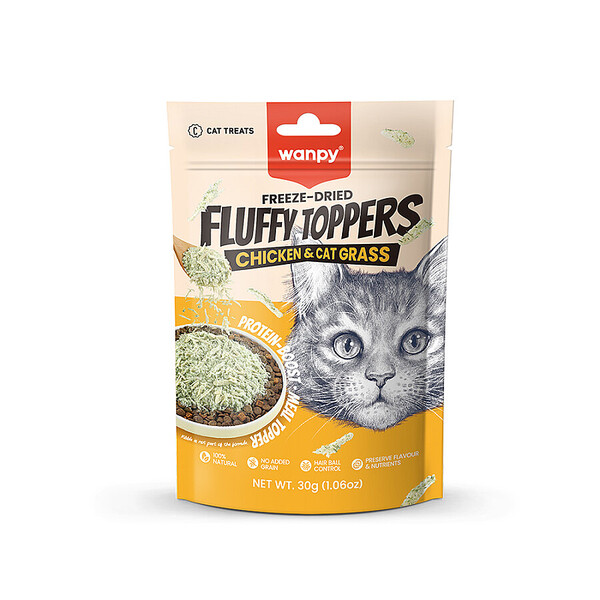 WANPY - WANPY DONDURULARAK KURUTULMUŞ FLUFFY TOPPERS-TAVUK&KEDİ OTU-30G
