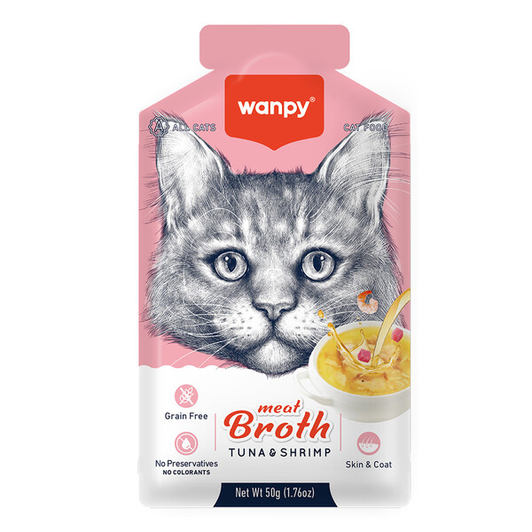 WANPY - WANPY KEDİLER İÇİN KARİDESLİ TON BALIĞI ET ÇORBASI 50GX12 ADET