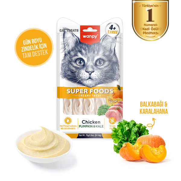 WANPY - WANPY SUPERFOOD BALKABAĞI&KARA LAHANALI 12'Lİ KREMA KEDİ ÖDÜL 5X14 GR