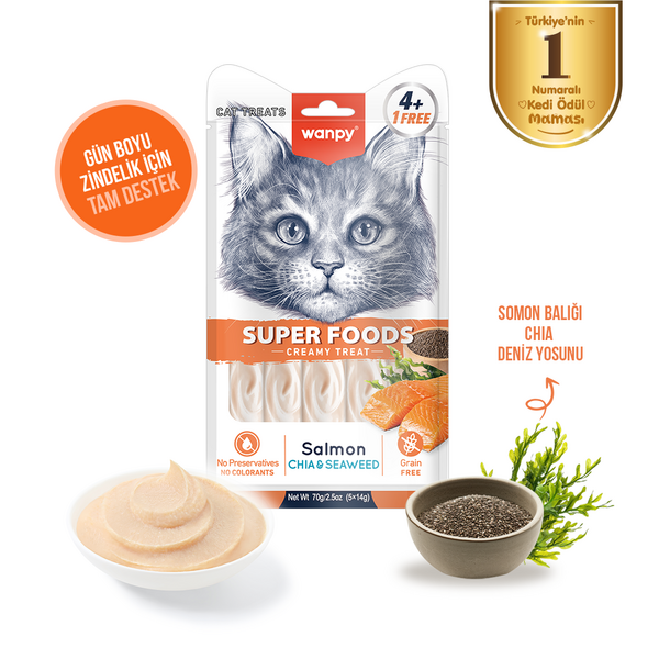 WANPY - WANPY SUPERFOOD SOMONLU CHİA&DENİZ YOSUNLU 12'Lİ KREMA KEDİ İÖDÜLÜ 5X14 GR