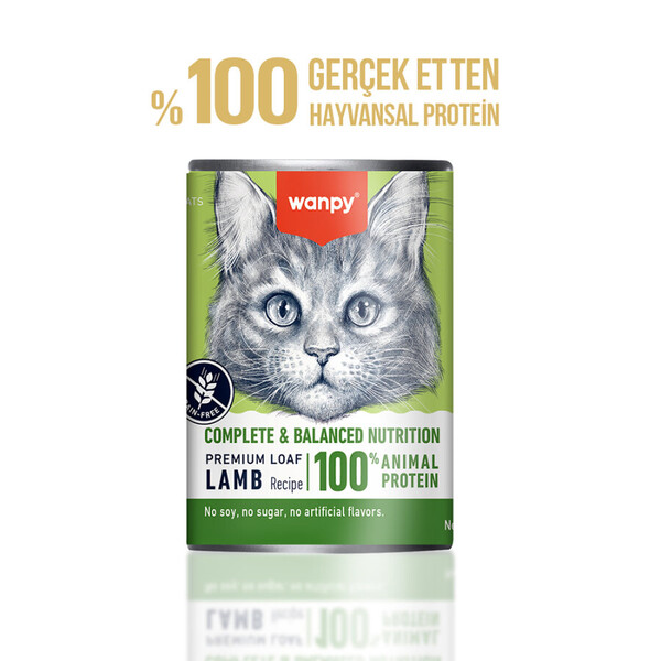 WANPY - WANPY TAHILSIZ KEDİ %100 GERÇEK ET 375 GR KUZULU KONSERVE 12 ADET