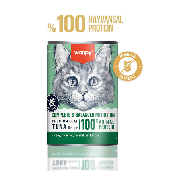 WANPY - WANPY TAHILSIZ KEDİ %100 GERÇEK ET 375 GR TON BALIKLI KONSERVE 12 ADET