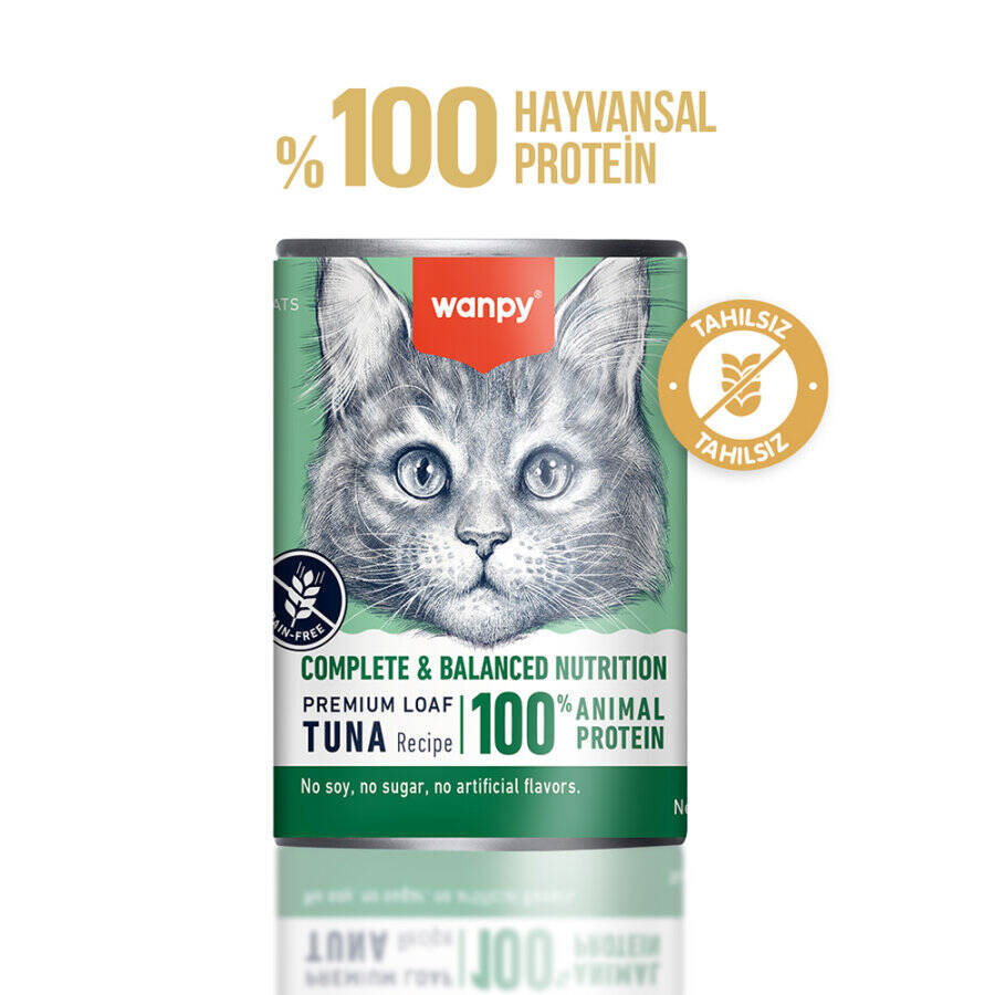 WANPY TAHILSIZ KEDİ %100 GERÇEK ET 375 GR TON BALIKLI KONSERVE 12 ADET