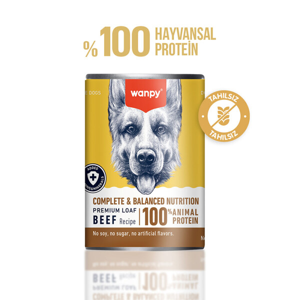 WANPY - WANPY TAHILSIZ KÖPEK %100 GERÇEK ET 375 GR BİFTEKLİ KONSERVE 12 ADET