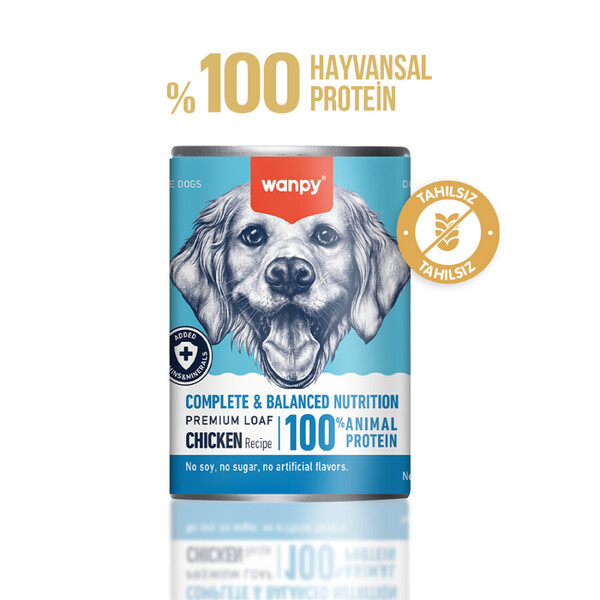 WANPY - WANPY TAHILSIZ KÖPEK %100 GERÇEK ET 375 GR TAVUKLU KONSERVE 12 ADET