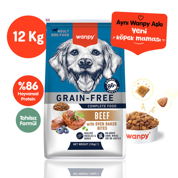 WANPY - WANPY TAHILSIZ SIĞIR ETLİ YETİŞKİN KÖPEK MAMASI 12 KG