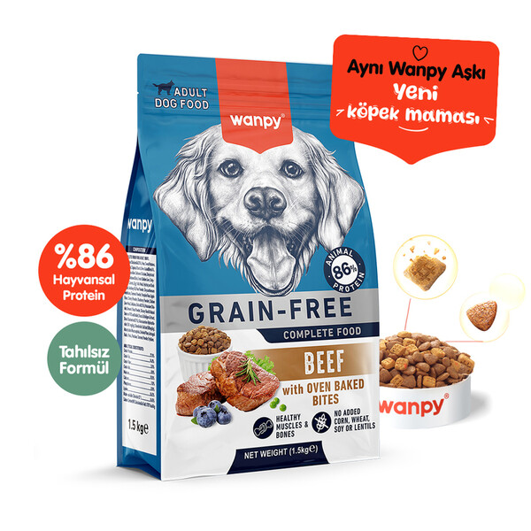 WANPY - WANPY TAHILSIZ SIĞIR ETLİ YETİŞKİN KÖPEK MAMASI 1,5 KG