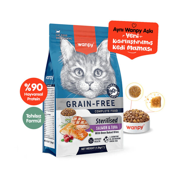 WANPY - WANPY TAHILSIZ SOMON&TUNA KISIRLAŞTIRILMIŞ KEDİ MAMASI 1,5 KG