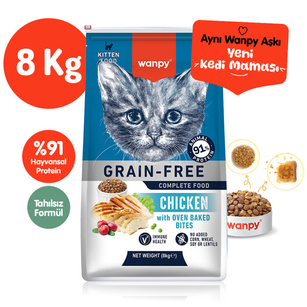 WANPY - WANPY TAHILSIZ TAVUKLU YAVRU KEDİ MAMASI 8 KG