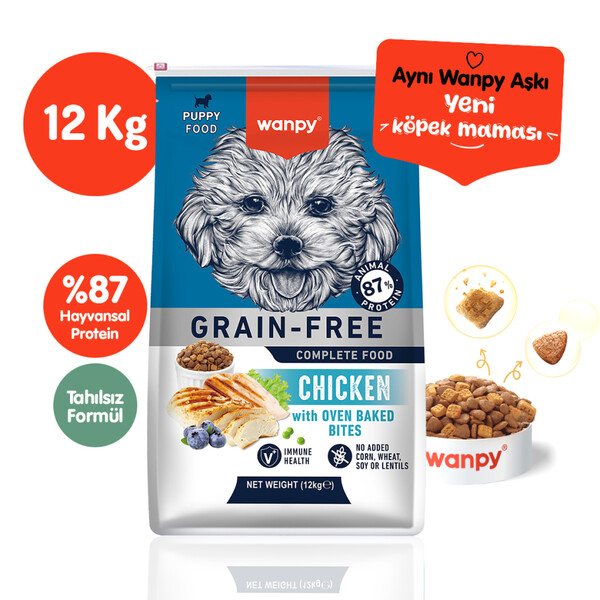 WANPY - WANPY TAHILSIZ TAVUKLU YAVRU KÖPEK MAMASI 12 KG