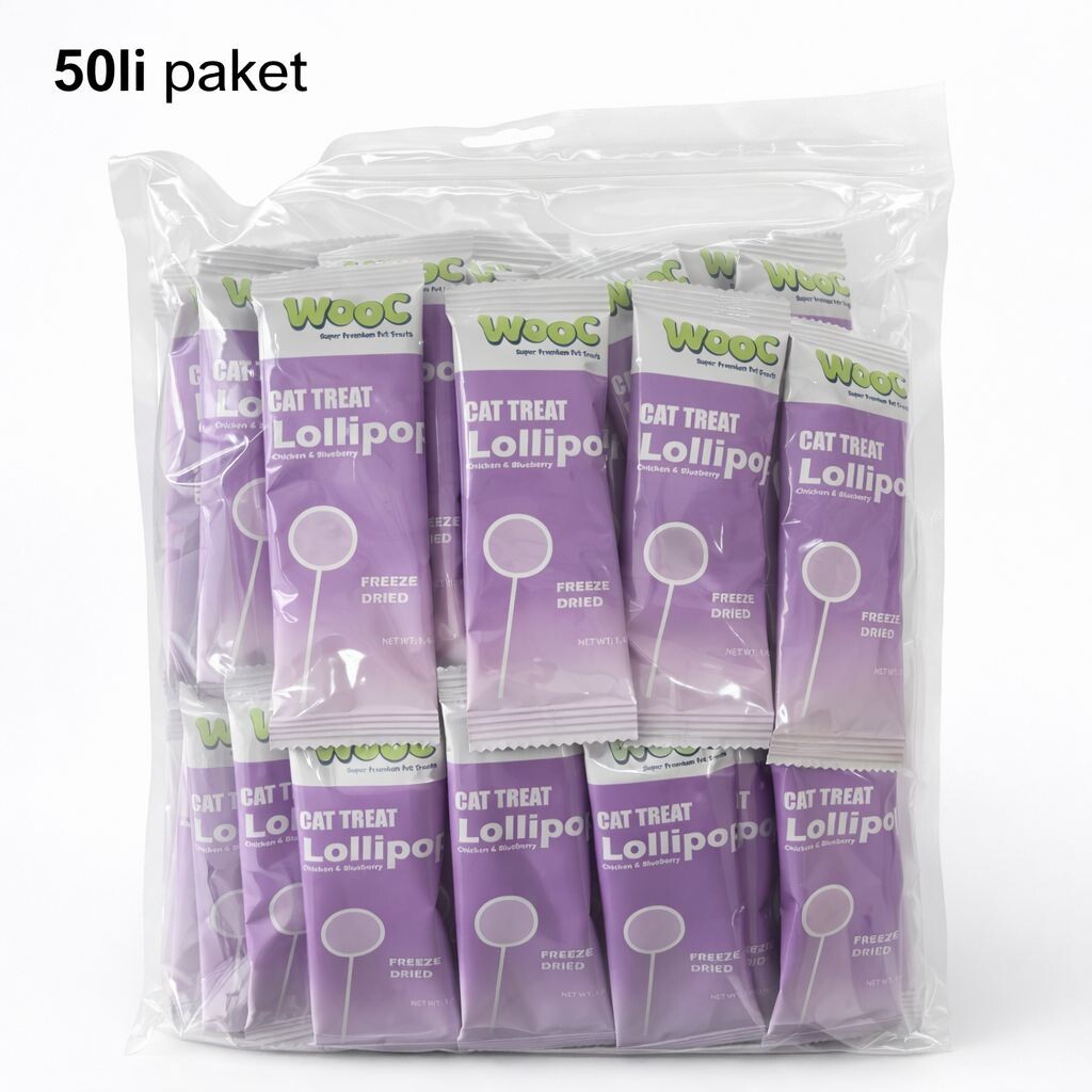 - WOOC TAVUK&YABAN MERSİNLİ KEDİ LOLİPOP 50'Lİ KUTU