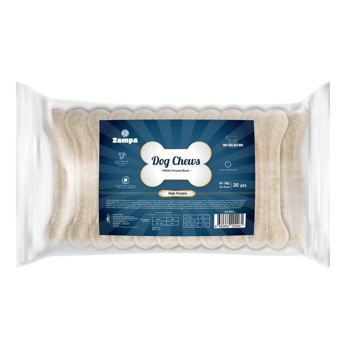 ZAMPA BEYAZ PRESS KEMİK KÖPEK ÖDÜLÜ 20 Lİ 50-55G