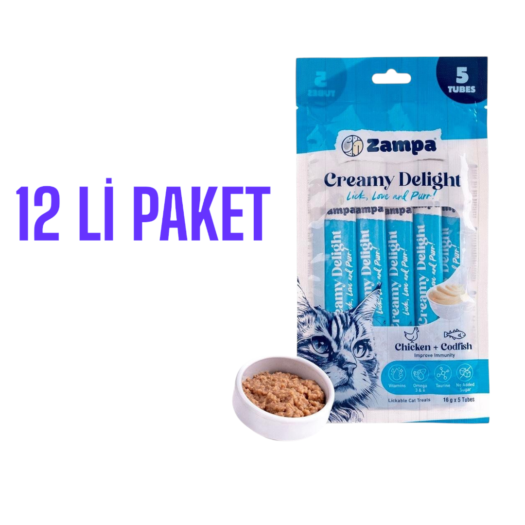  - ZAMPA CREAMY DELIGHT CHICKEN&CODFISH 80GRX12AD