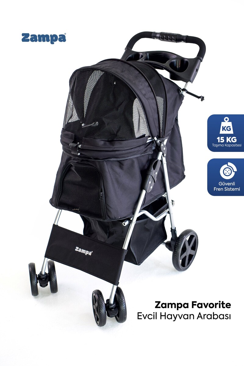  - ZAMPA FAVORİTE KÖPEK&KEDİ ARABASI SİYAH 46x78x99cm