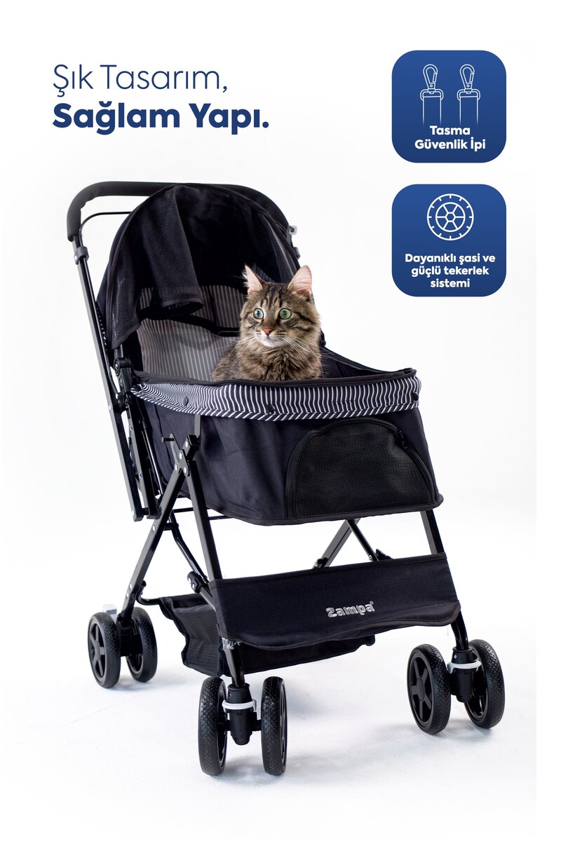 ZAMPA NOVA KÖPEK&KEDİ ARABASI SİYAH 52x76,5x95cm - Thumbnail