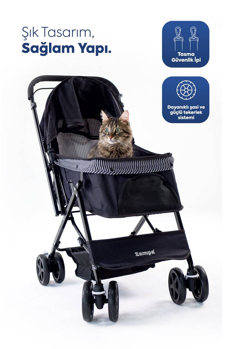 ZAMPA NOVA KÖPEK&KEDİ ARABASI SİYAH 52x76,5x95cm