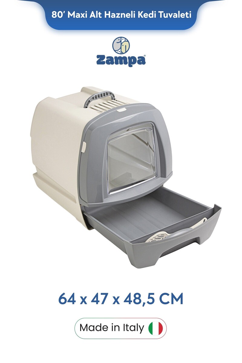  - ZAMPA PLUS 80' MAXI ALT HAZNELİ KAPALI KEDİ TUV.BÜYÜK 64X47X48,5 CM
