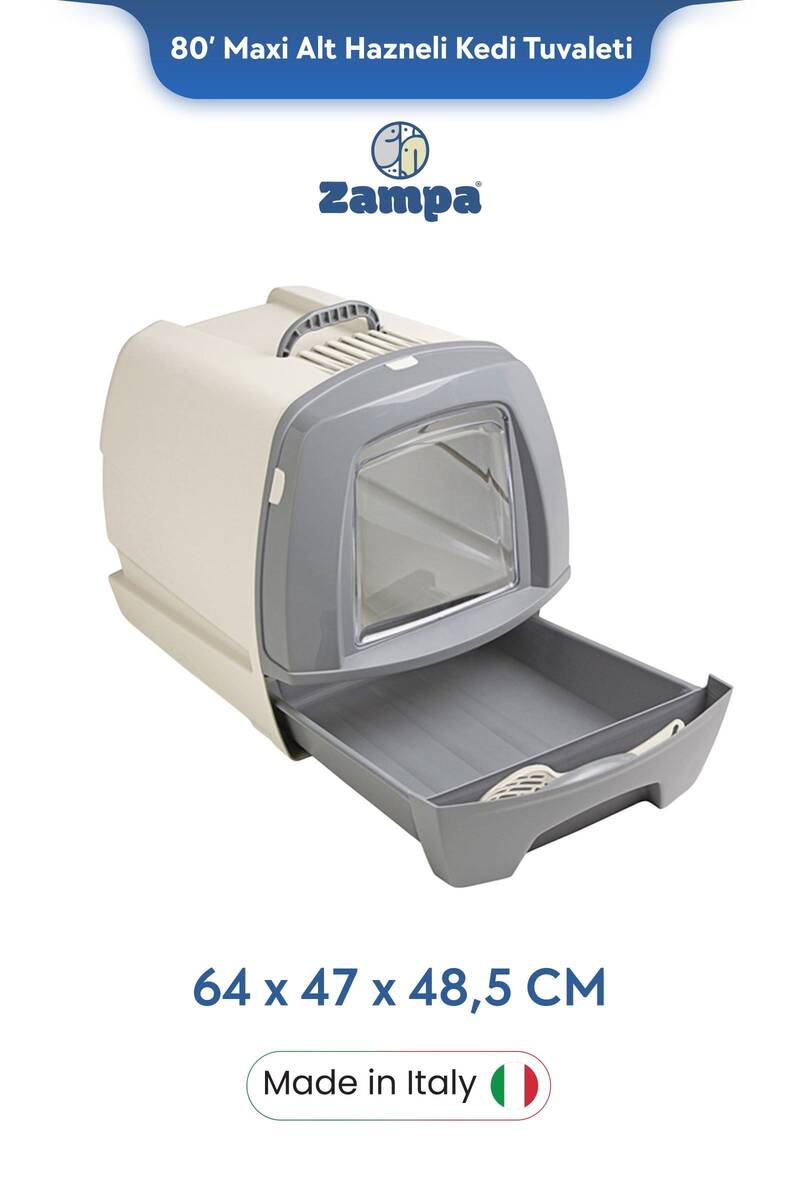 ZAMPA PLUS 80' MAXI ALT HAZNELİ KAPALI KEDİ TUV.BÜYÜK 64X47X48,5 CM