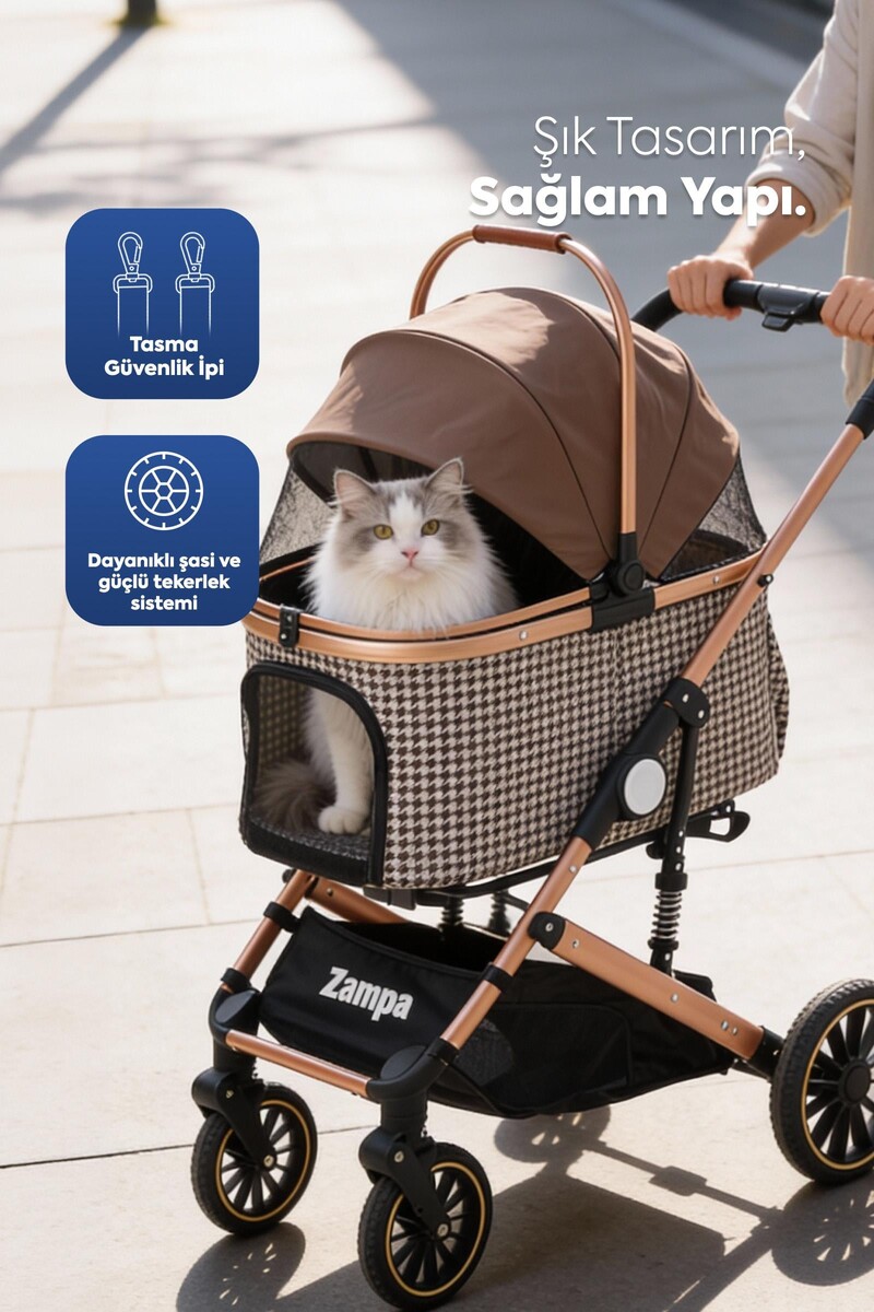ZAMPA VECTOR KEDİ&KÖPEK ARABASI,KAHVERENGİ,35X87X101CM - Thumbnail